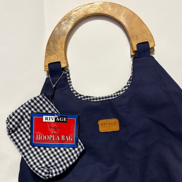 VINTAGE Reversible Navy Hoopla Tote With Wooden Handles - Picture 3 of 6